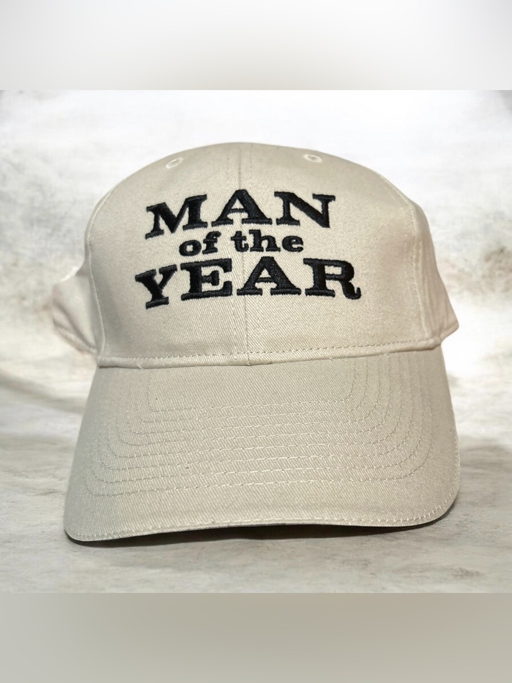 "Man of the Year" Embroidered Baseball Cap - Cream -NWT